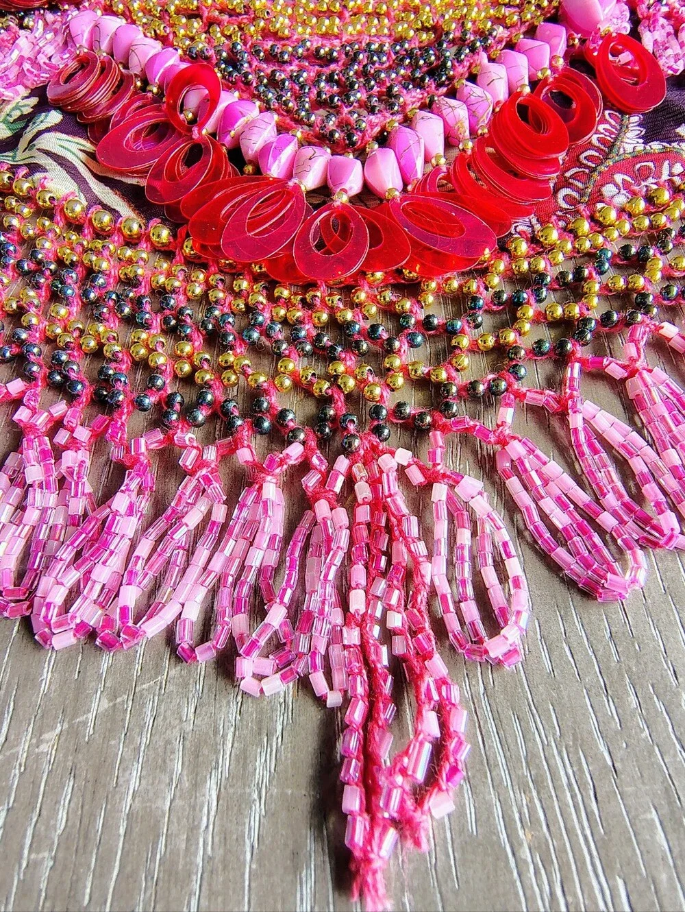 Artisan Hand Beaded Wearable Textile Art Statement Wrap Festival Boho